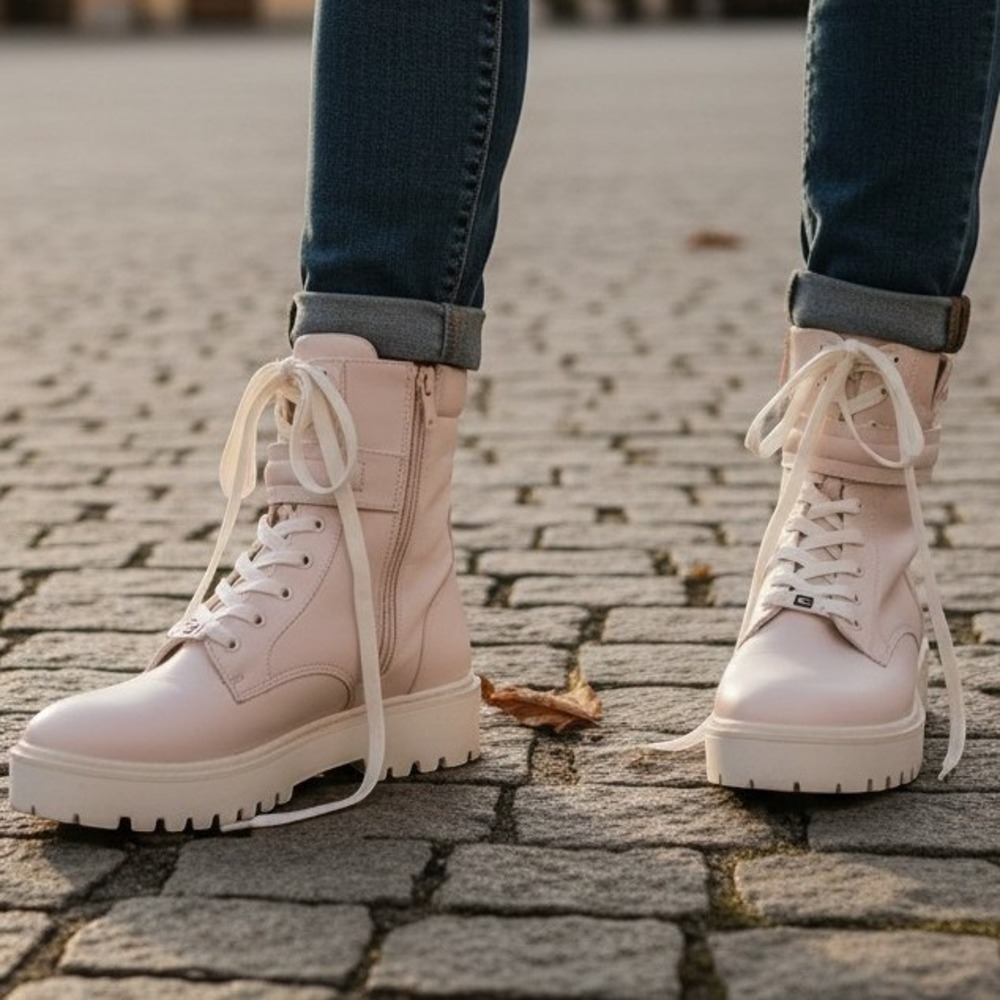 Guess Gwonika Light Pink Combat Boots Platform Lug Sole Lace Up Size 9M